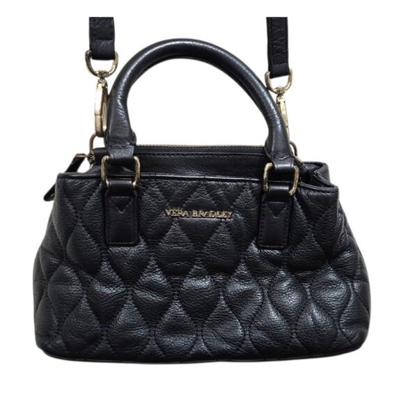Vera Bradley Black Quilted Leather Mini Bag Crossbody Top Handle Chic Everyday - Picture 2 of 15